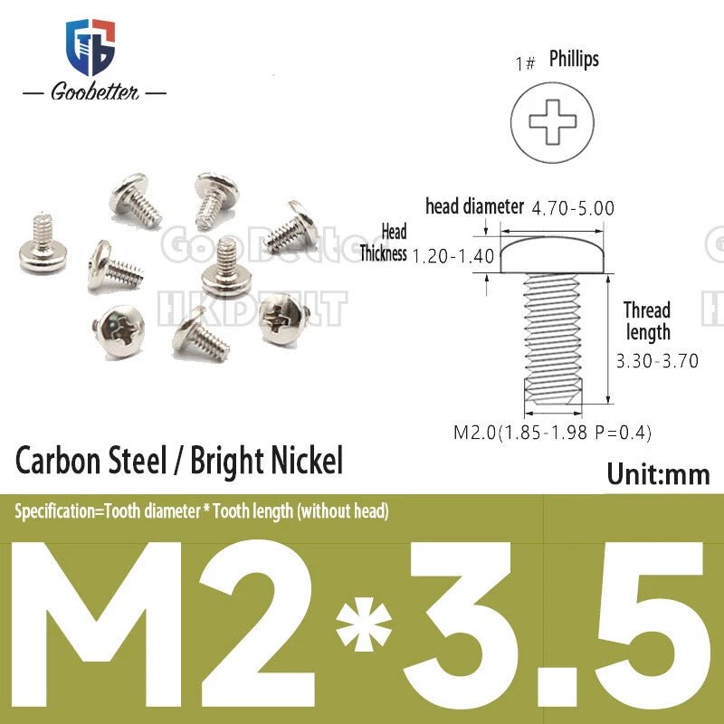 M2 Phillips Pan Head Machine Screws — 3 to 5.5mm, Carbon Steel & Stainless, 11 Finishes - HomeDIYer