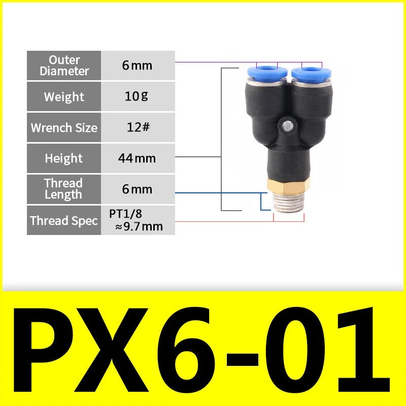 Male Stud Push-In Y Piece Pneumatic Fittings — Thread Hose Tube Connector