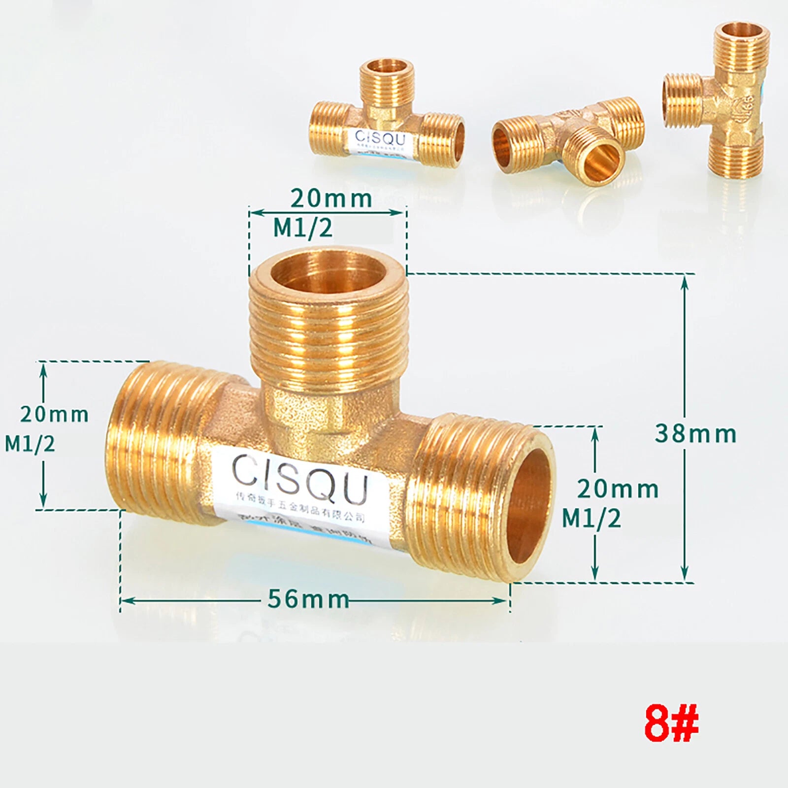 Brass Tee 3-Way BSP Pipe Fitting — Equal & Reducer, 1/2" & 3/4"