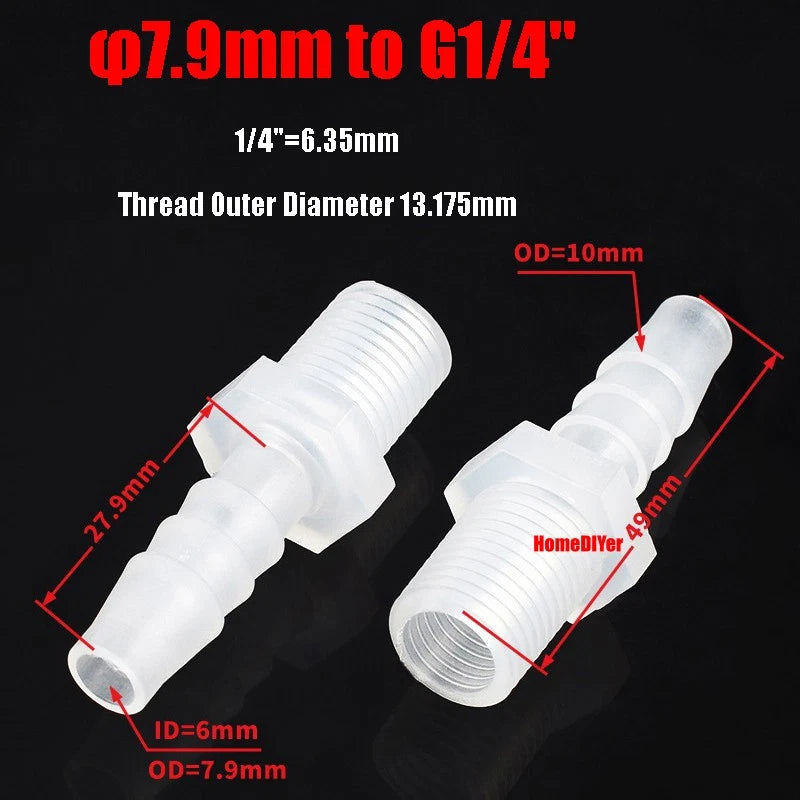 Plastic Barbed Connector 4mm~12mm Straight Cross Pipe Hose Tubing Joiner Fitting