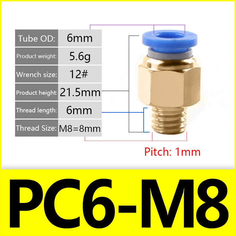 Pneumatic Straight Male Stud Push-to-Connect Fitting | PC4–PC12 × M5–M16