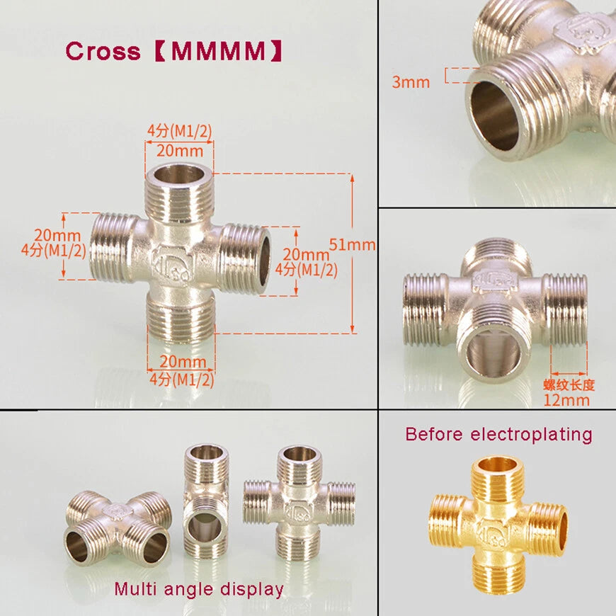 BSP 1/2" Brass Pipe Fittings – Tee, Elbow, Cross & Y-Connector