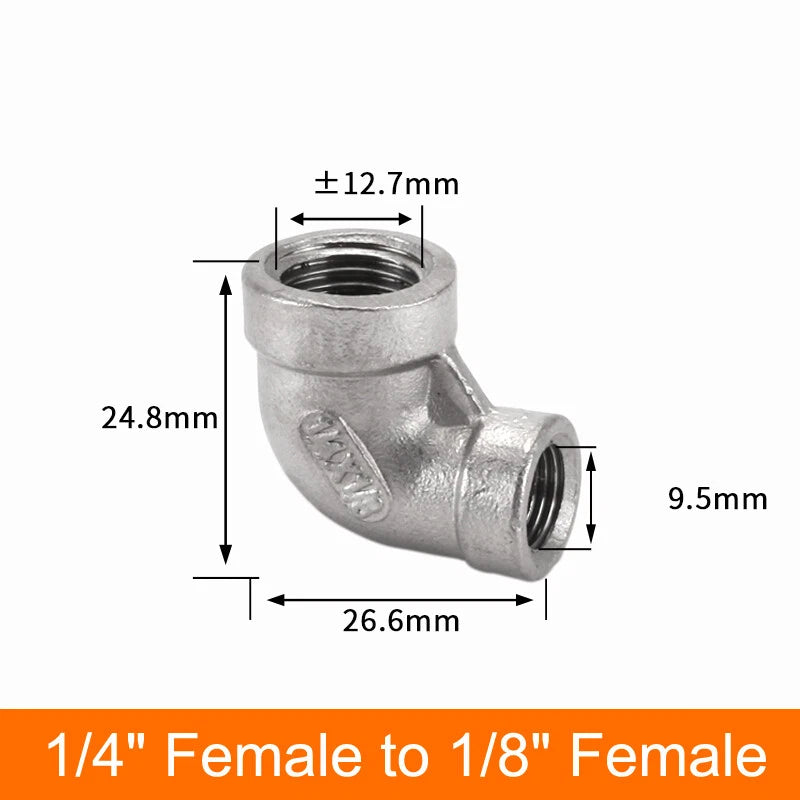 Stainless Steel 90° Elbow BSP Pipe Fittings — Same-Size & Reducing Female/Male Adapters