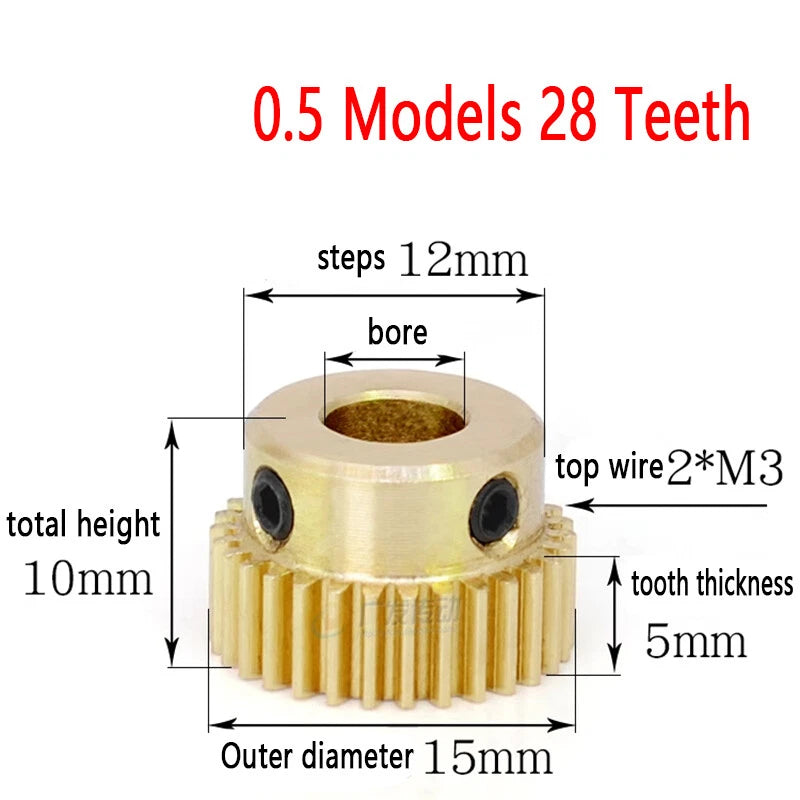 Mod 0.5 Brass Pinion Gear Spur Gears 20-60 Teeth 4-15mm Bore With Screw Hardened