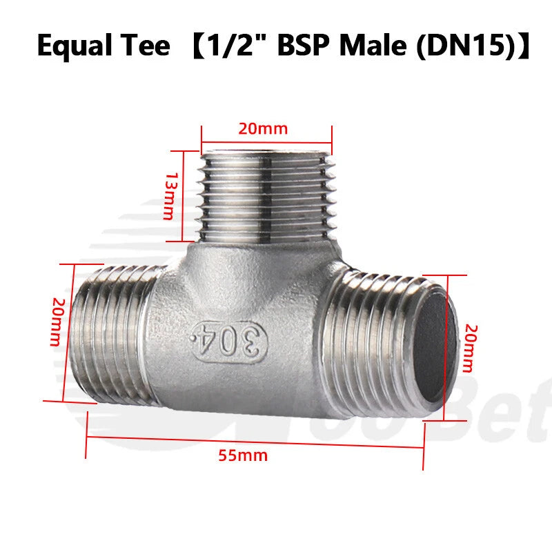 304 Stainless Steel BSP Pipe Fittings — Tee, Cross & Reducing Connectors 1/8"–2"