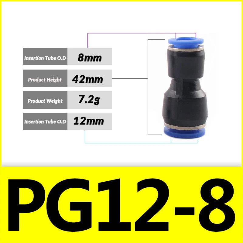 Pneumatic Push-In Fittings — PG / PU / PE Air & Water Hose Connectors, 4mm–16mm