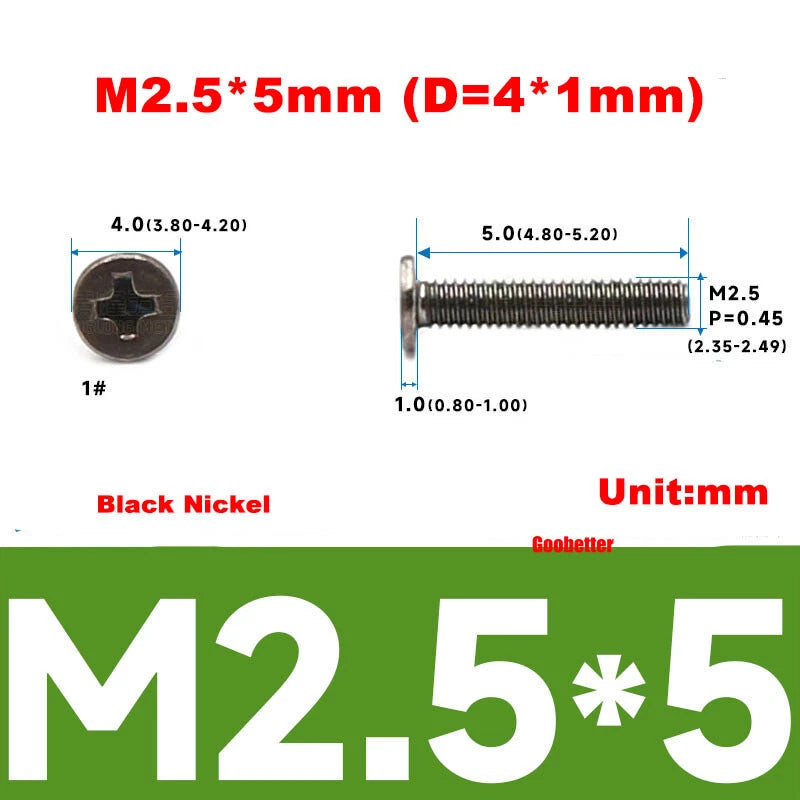 M2.5 Ultra Thin Flat Wafer Head Phillips Screws – CM2.5 Laptop Computer Screws (Various Finishes)