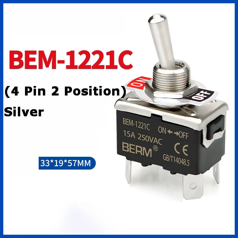 Metal Toggle Switch 250V AC 15A — On/Off Flick Switch for Dashboard & Panel (BEM / E-TEN)