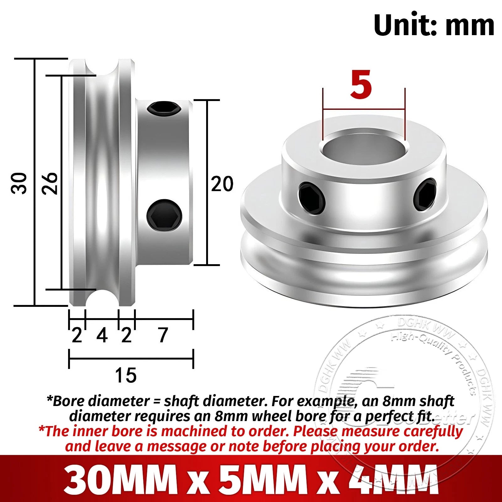 V Grooved Pulley Aluminum Round Belt Pulleys For 4mm Width Belt OD 20/30/40/50mm