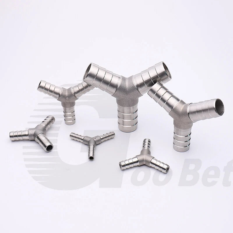Stainless Steel Barbed Hose Connector — T-Piece & Y-Piece, 6mm–25mm
