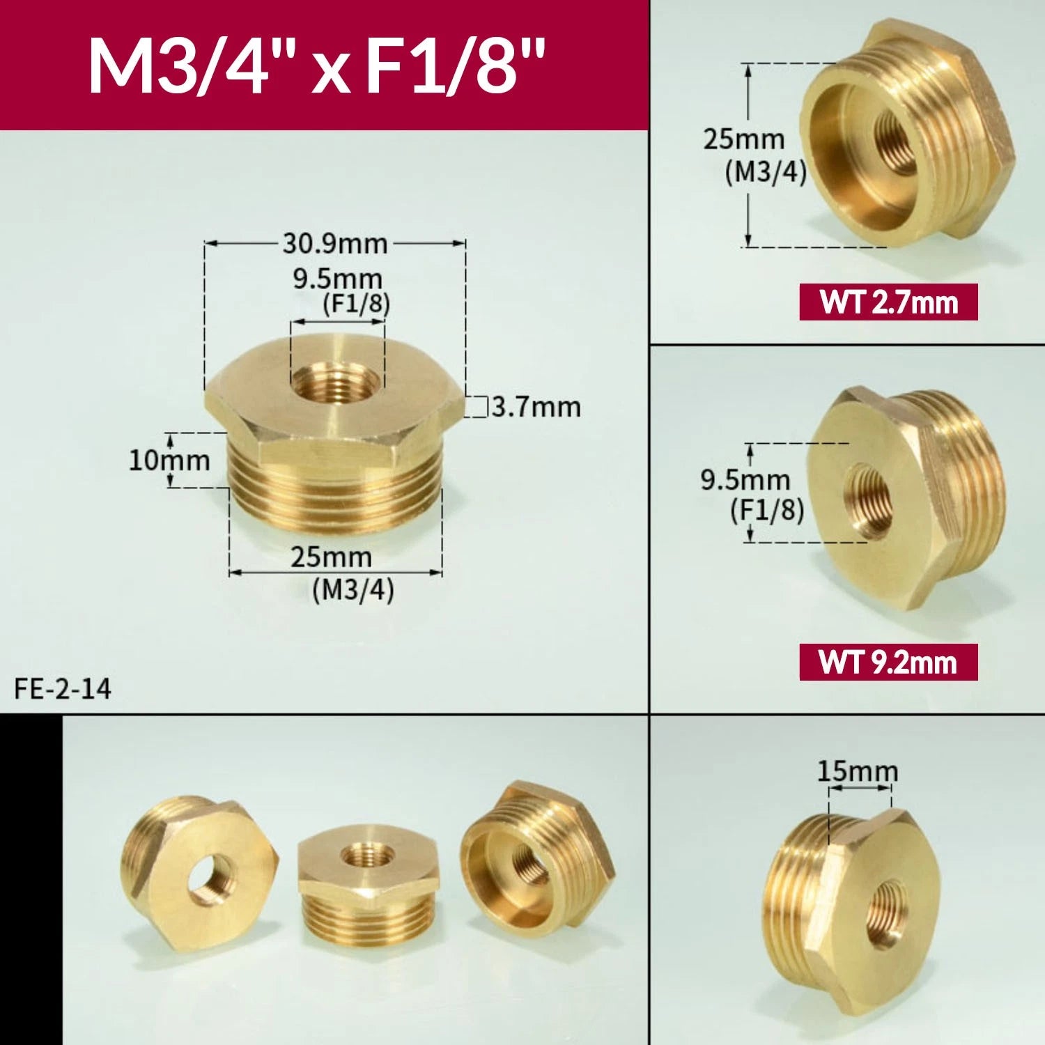 BSP Brass Reducing Hexagon Bush — Male to Female Thread Pipe Fittings