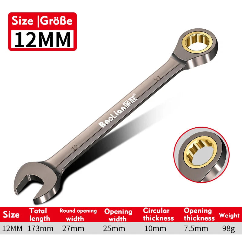 Ratchet Spanner Combination Fixed & Flexi 6 - 32mm Different Sizes Tool Wrench