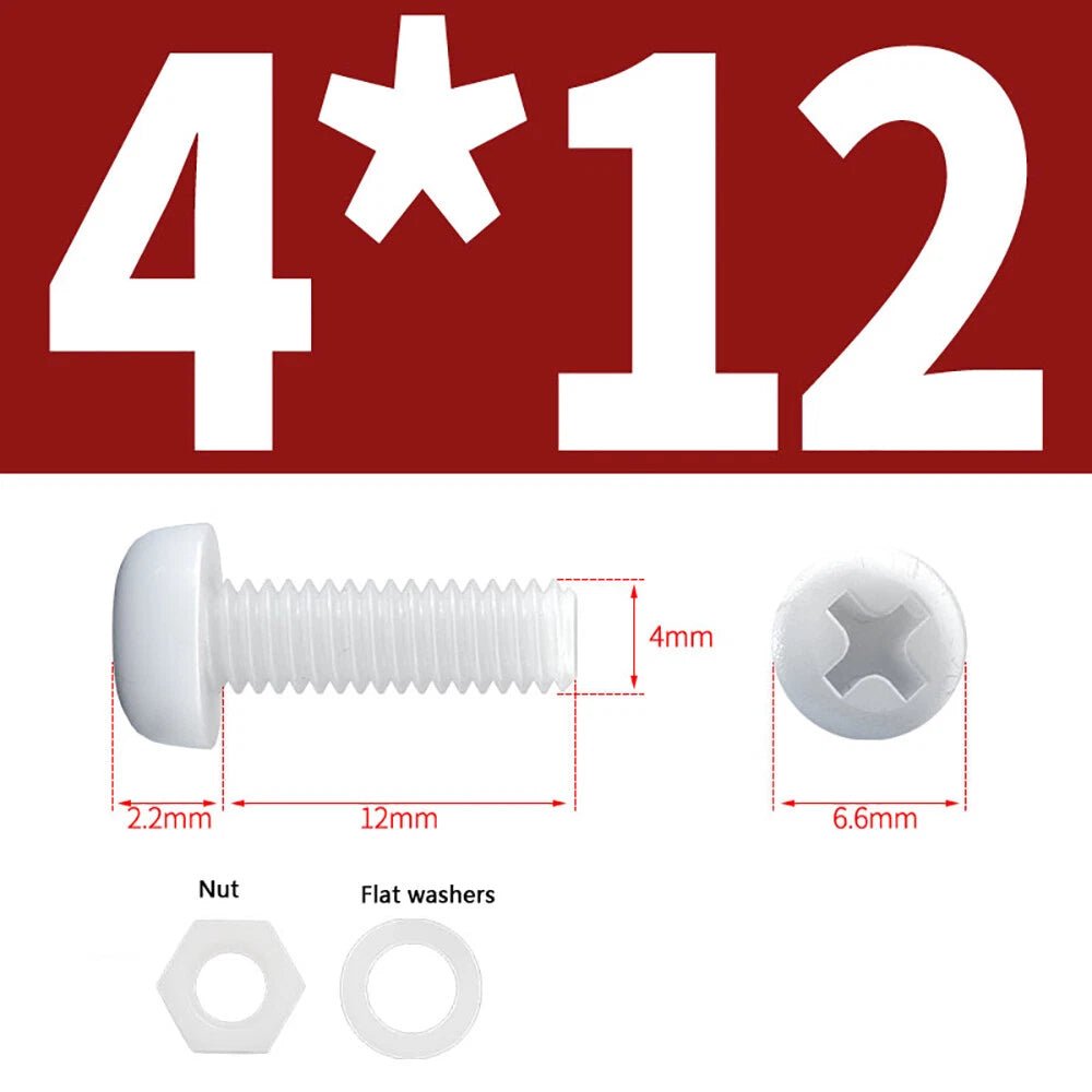 M4 M5 Nylon Phillips Pan Head Machine Screws with Hex Nuts and Flat Washers – White & Black - HomeDIYer