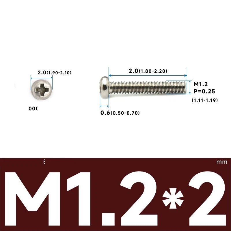 M1–M2.5 Pan Head Phillips Machine Screws – A2 Stainless Steel (304), Fully Threaded - HomeDIYer