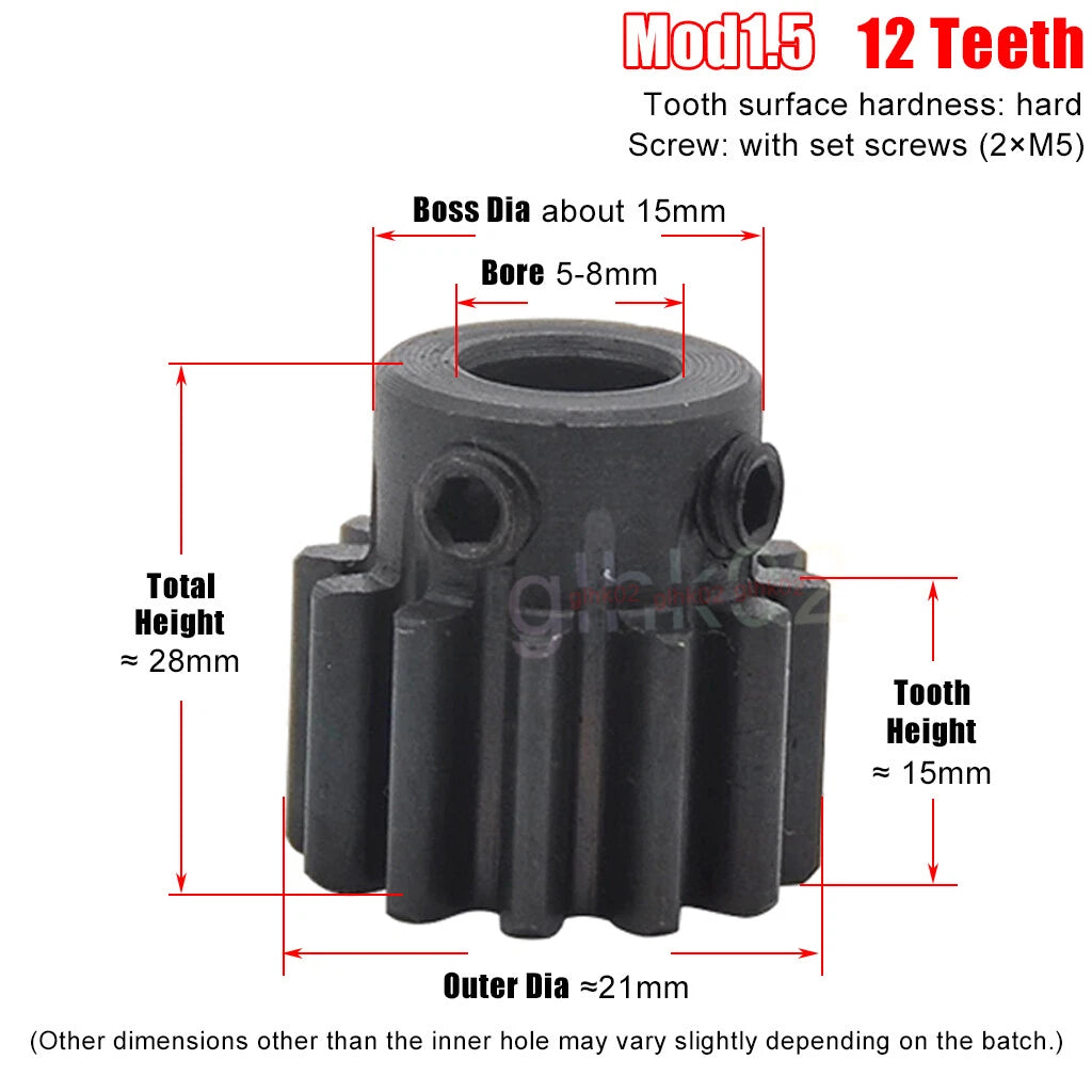 Mod1.5 Steel Pinion Gear Spur Gear 12-100 Teeth 4-25mm Bore With Screw Blackened