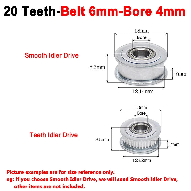 2GT Smooth-Tooth Idler Pulley 16Tooth - 40Tooth Bore 3mm 4mm 5mm 6mm 7mm 8mm