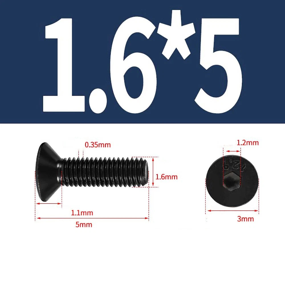 M1.6–M3 Countersunk Socket Head Screws – 12.9 Grade Carbon Steel, Flat Head, Fully Threaded (3–50mm Overall Length)