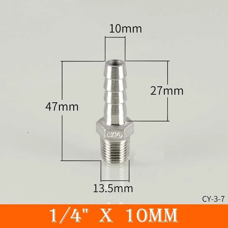 Stainless Steel BSP Male Thread x Barb Hose Tail Connector | 1/8" to 4"