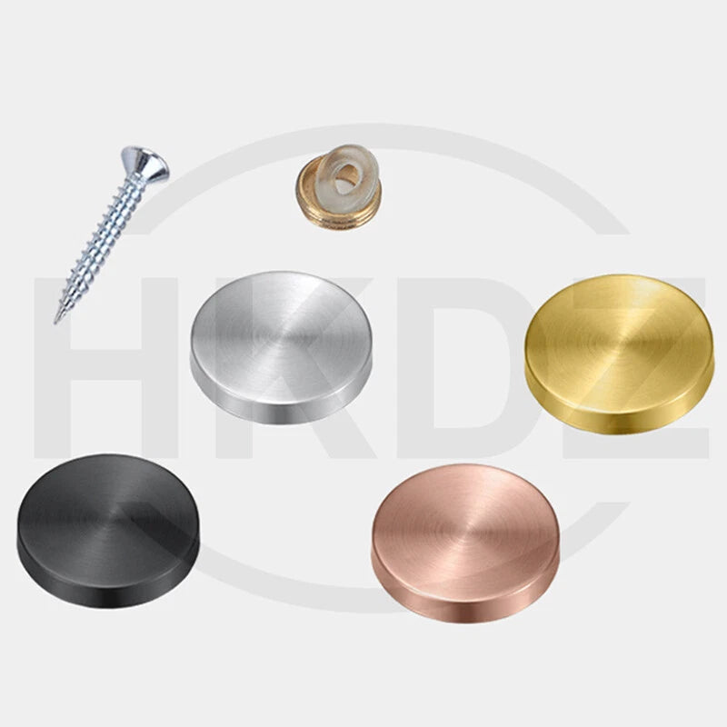 Stainless Steel Mirror Screw Cover Caps – Decorative Disc Plates for Glass, Mirrors & Furniture (16-50mm, Flat/Dome, Silver/Gold/Black/Rose Gold)