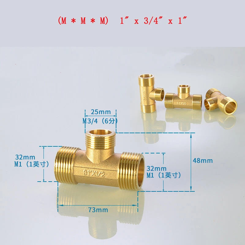 Brass Tee Pipe Fittings – NPT Thread, 1/8" to 2", M/F Configurations