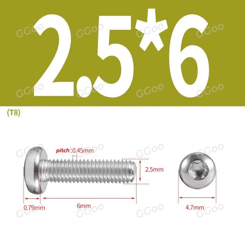 A2 Stainless Steel Torx Pan Head Machine Screws — M2 to M8, Six-Lobe Drive