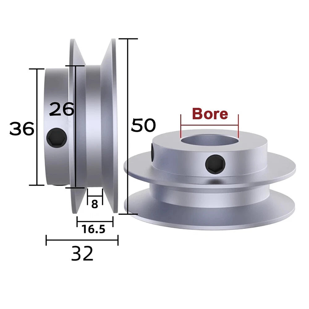 OD 50/60/80/100mm Pulley Aluminum V Single Groove Pulleys Wheels for B-Type Belt