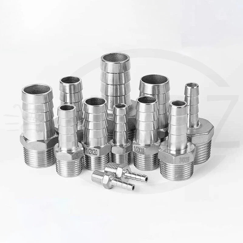 BSP Male Thread Stainless Steel Barb Hose Tail Connector — 1/8" to 4"