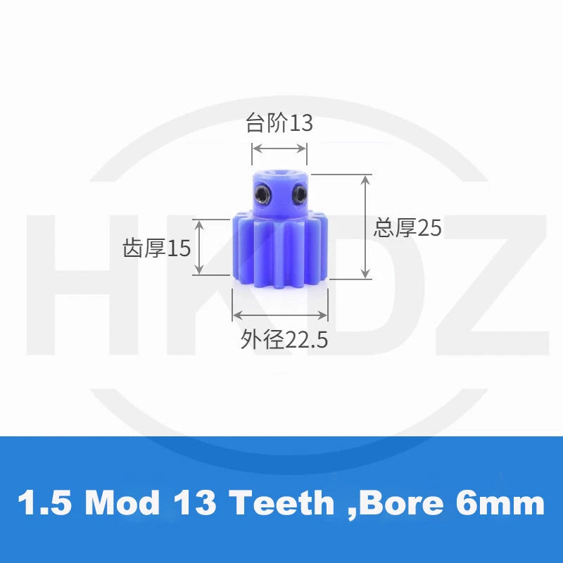 1.5 Mod Blue Nylon Spur Gear 15-60T,Bore 6-12mm Pinion Gear With Step Motor Gear