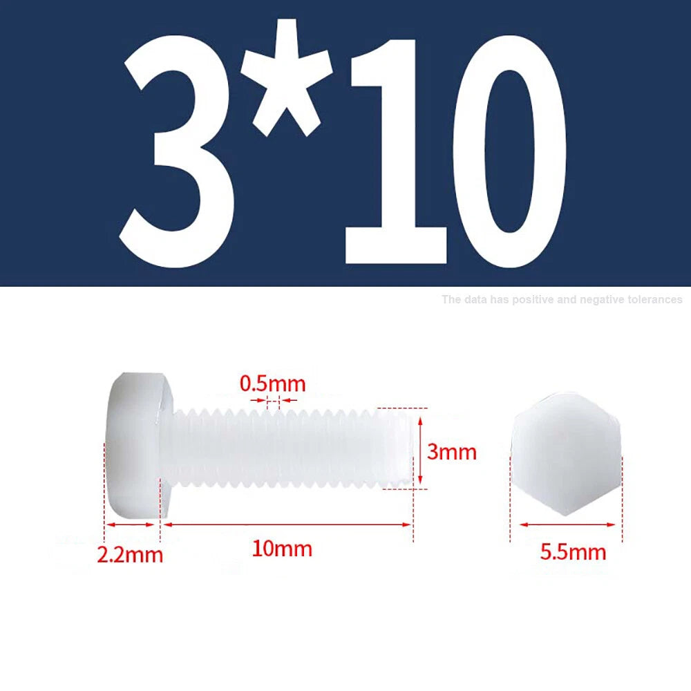 M3–M12 White Nylon Hex Bolts | Plastic Hexagon Head Machine Screws DIN 933