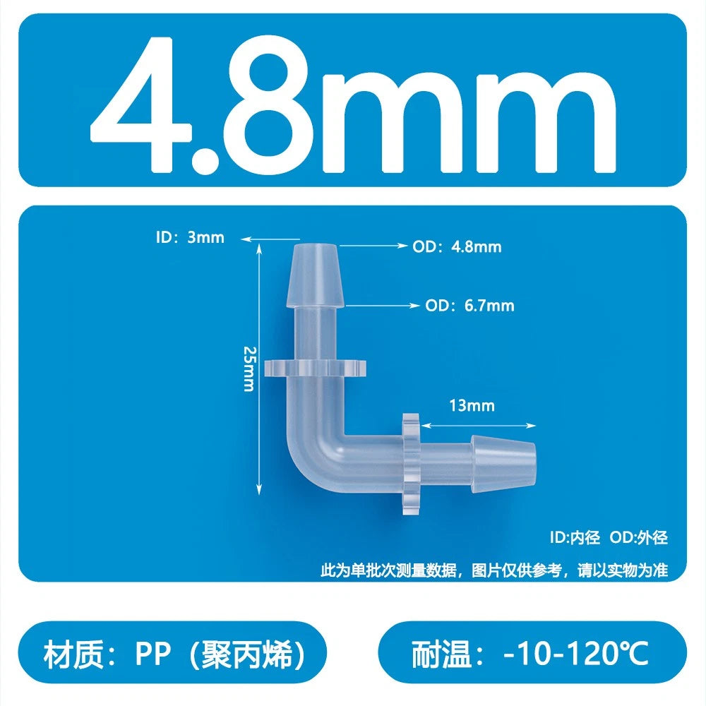 90° Elbow Plastic Barbed Joiner Reducer Connector Pipe Tube Hose Water 1.6-25mm