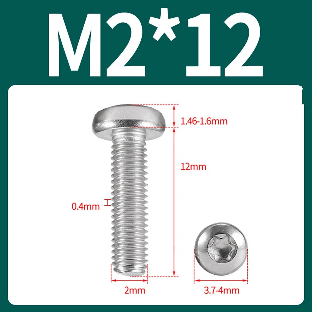 M2–M10 A2 Stainless Steel Torx Button Head Machine Screws, With or Without Column, Pack of 5