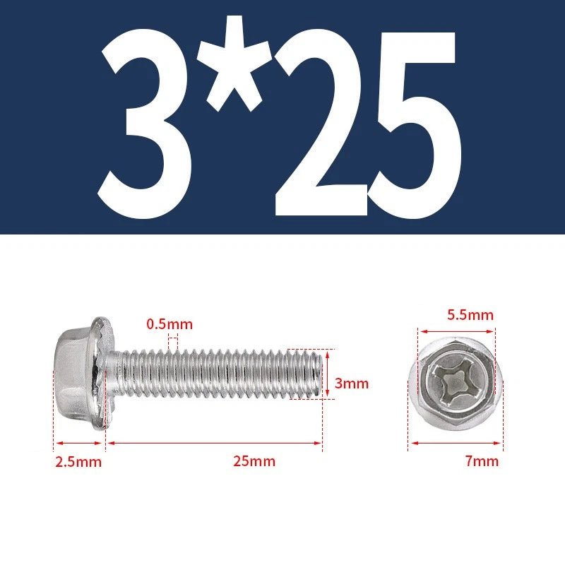 Phillips Hex Flange Screws 304 Stainless Steel M3–M8 | Dentate & Flat Flange - HomeDIYer