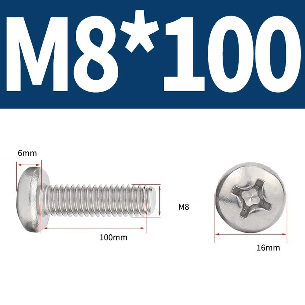 Phillips Pan Head Machine Screws — A4 Marine Grade Stainless Steel, DIN 7985 (M1.6–M10)