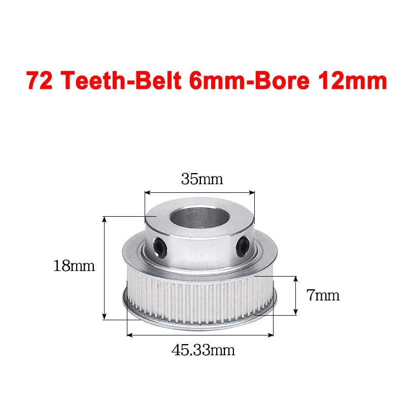 2GT Drive Pulley With Step 16 Tooth - 100 Tooth Bore 4mm - 25mm for 6mm Belt