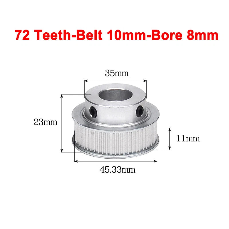 2GT Drive Pulley With Step 16 Tooth - 100 Tooth Bore 4mm - 25mm for 10mm Belt