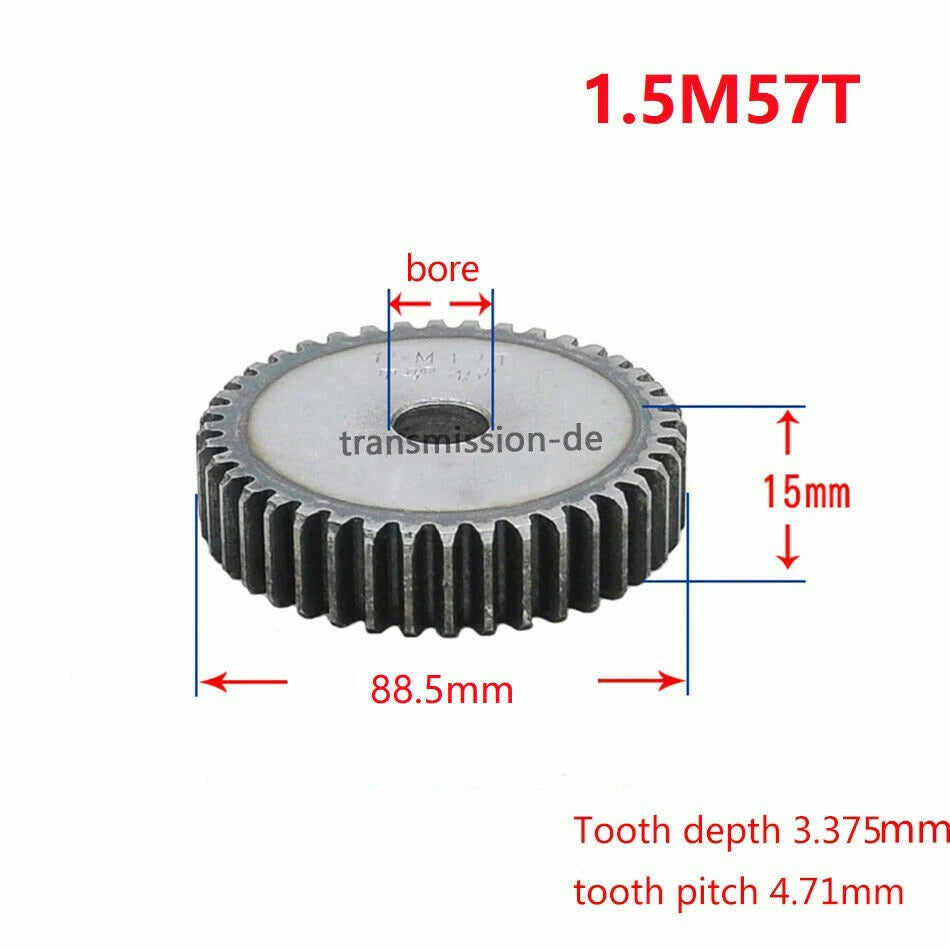 1/1.5 Mod 12T-150T Spur Gear 45# Steel Pinion Gear Thickness 1M-10mm 1.5M-15mm