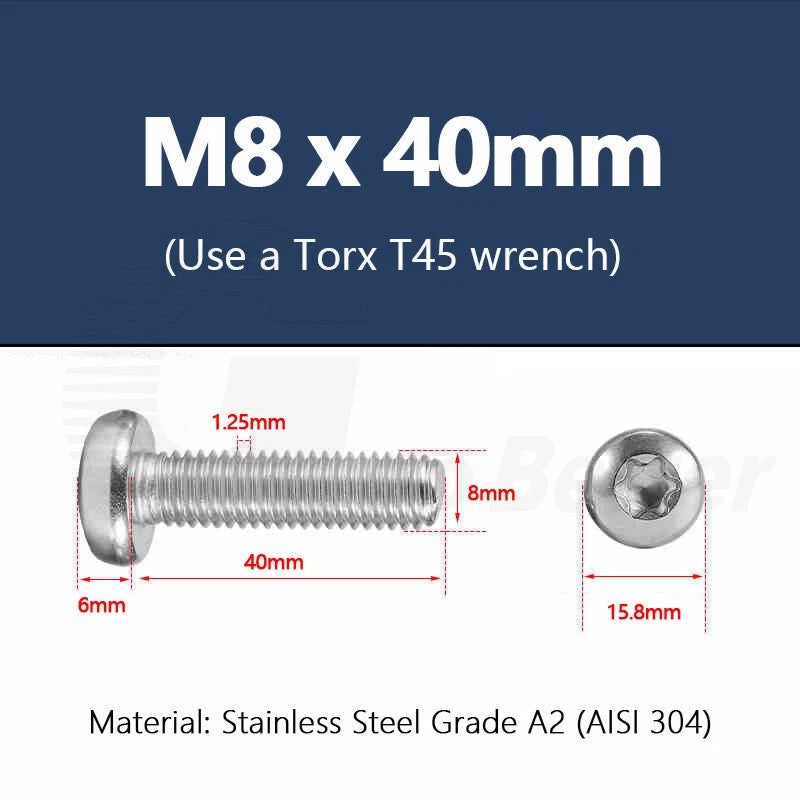 T3–T50 Torx Pan Head Machine Screws – M1.4 to M10, A2 Stainless Steel (3–100mm)