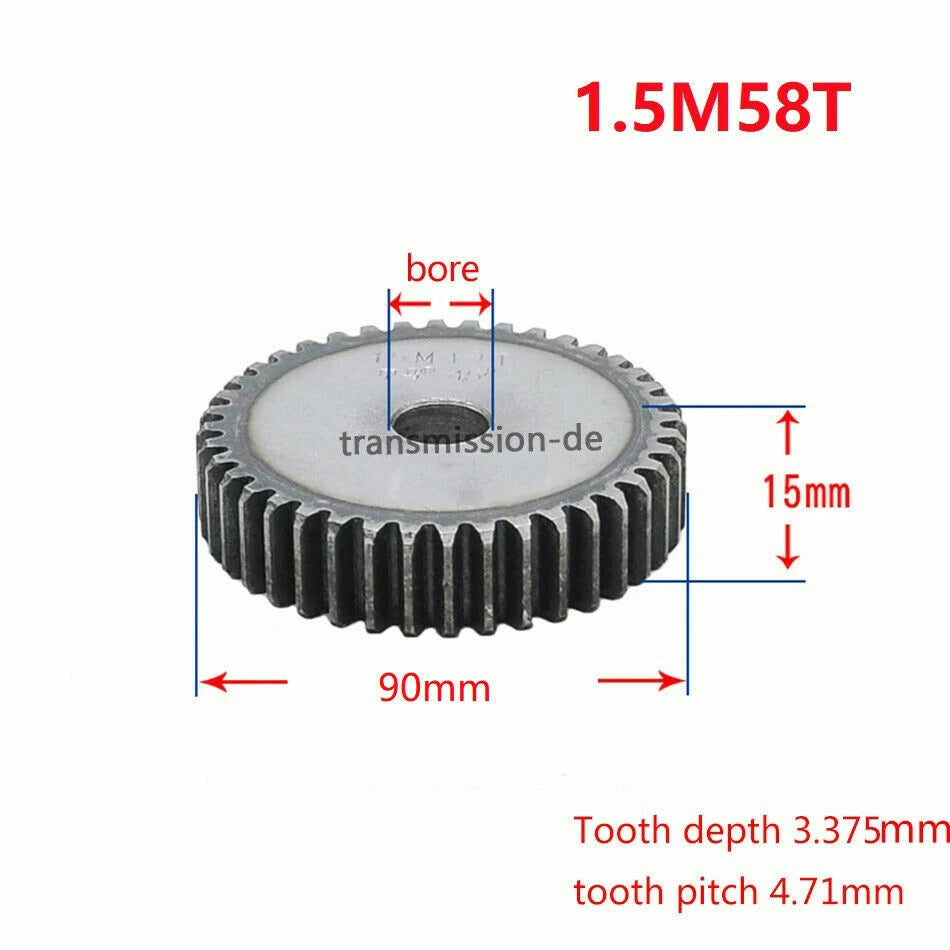 1/1.5 Mod 12T-150T Spur Gear 45# Steel Pinion Gear Thickness 1M-10mm 1.5M-15mm