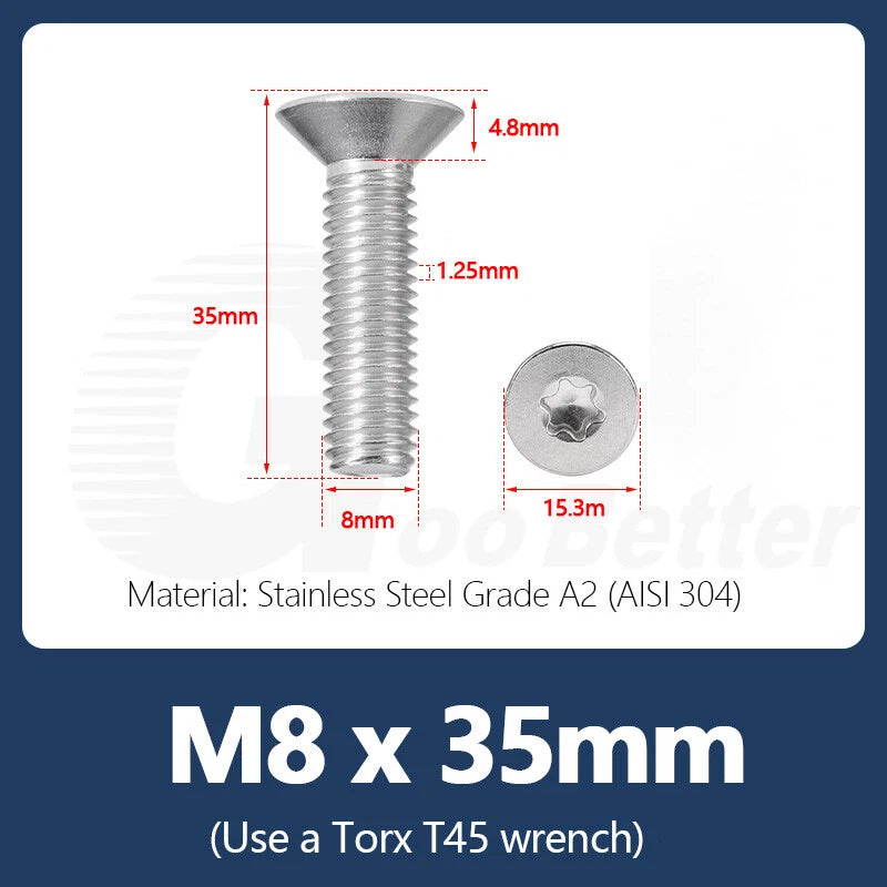 M1.4–M12 Torx Countersunk Machine Screws – A2 Stainless Steel, DIN 965 (3–100mm)