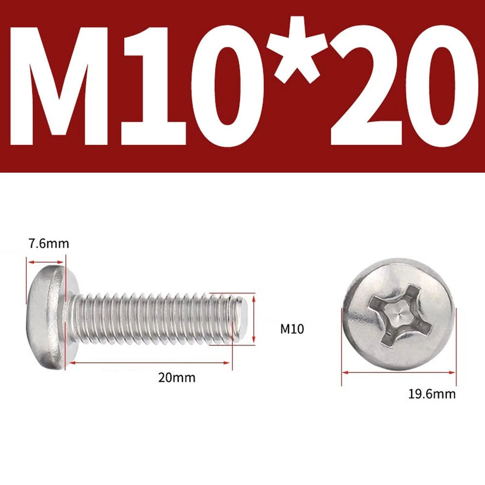 Phillips Pan Head Machine Screws — A4 Marine Grade Stainless Steel, DIN 7985 (M1.6–M10)