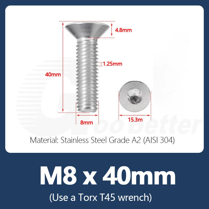 M1.4–M12 Torx Countersunk Machine Screws – A2 Stainless Steel, DIN 965 (3–100mm)