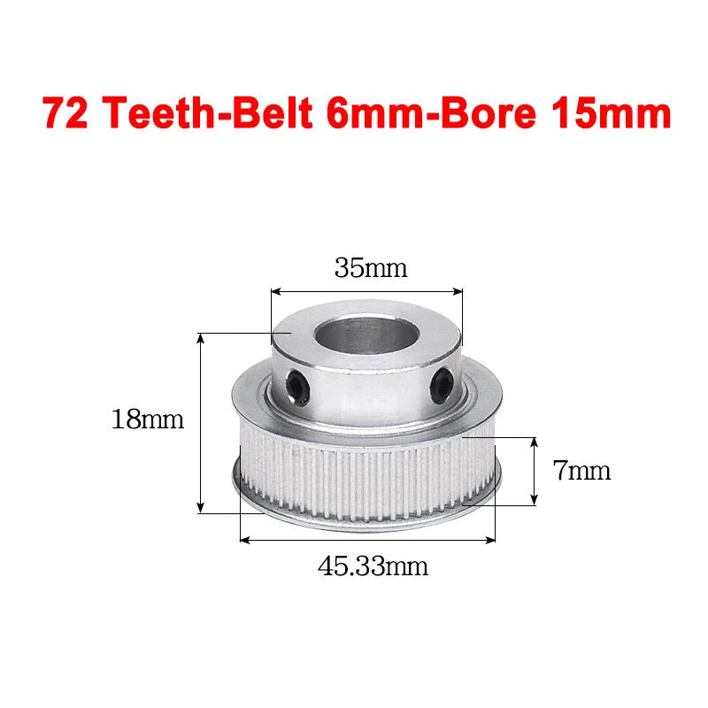 2GT Drive Pulley With Step 16 Tooth - 100 Tooth Bore 4mm - 25mm for 6mm Belt