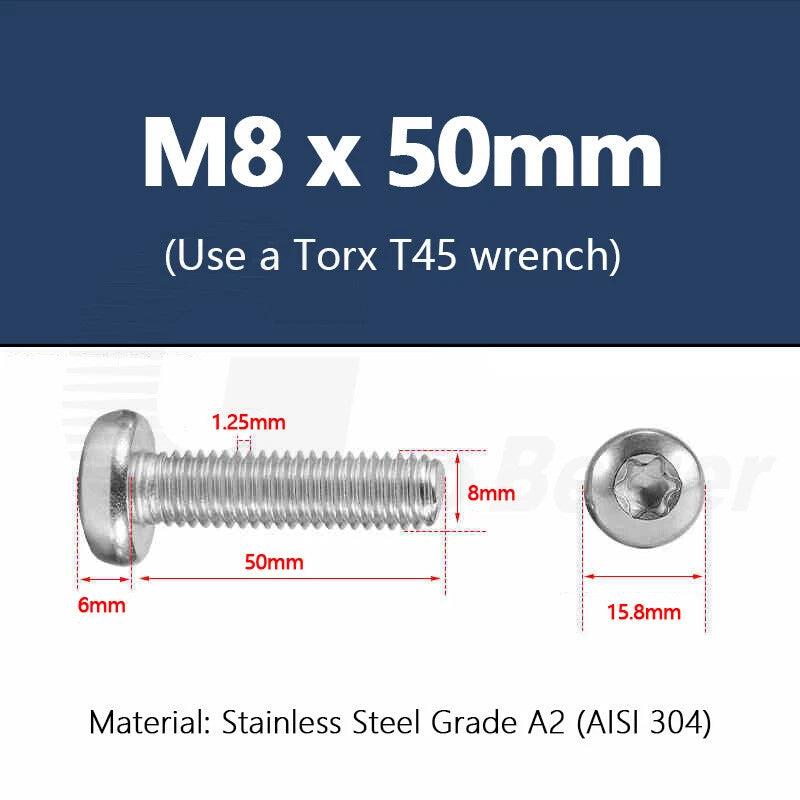 T3–T50 Torx Pan Head Machine Screws – M1.4 to M10, A2 Stainless Steel (3–100mm)