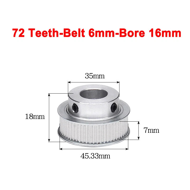2GT Drive Pulley With Step 16 Tooth - 100 Tooth Bore 4mm - 25mm for 6mm Belt