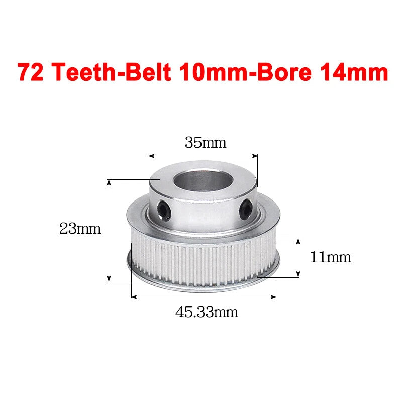 2GT Drive Pulley With Step 16 Tooth - 100 Tooth Bore 4mm - 25mm for 10mm Belt