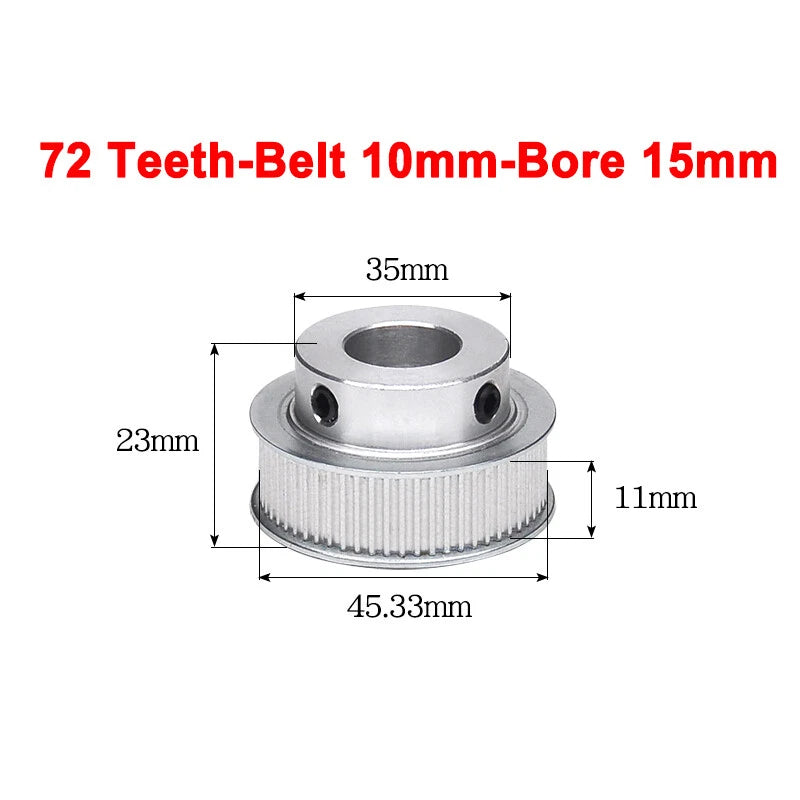 2GT Drive Pulley With Step 16 Tooth - 100 Tooth Bore 4mm - 25mm for 10mm Belt