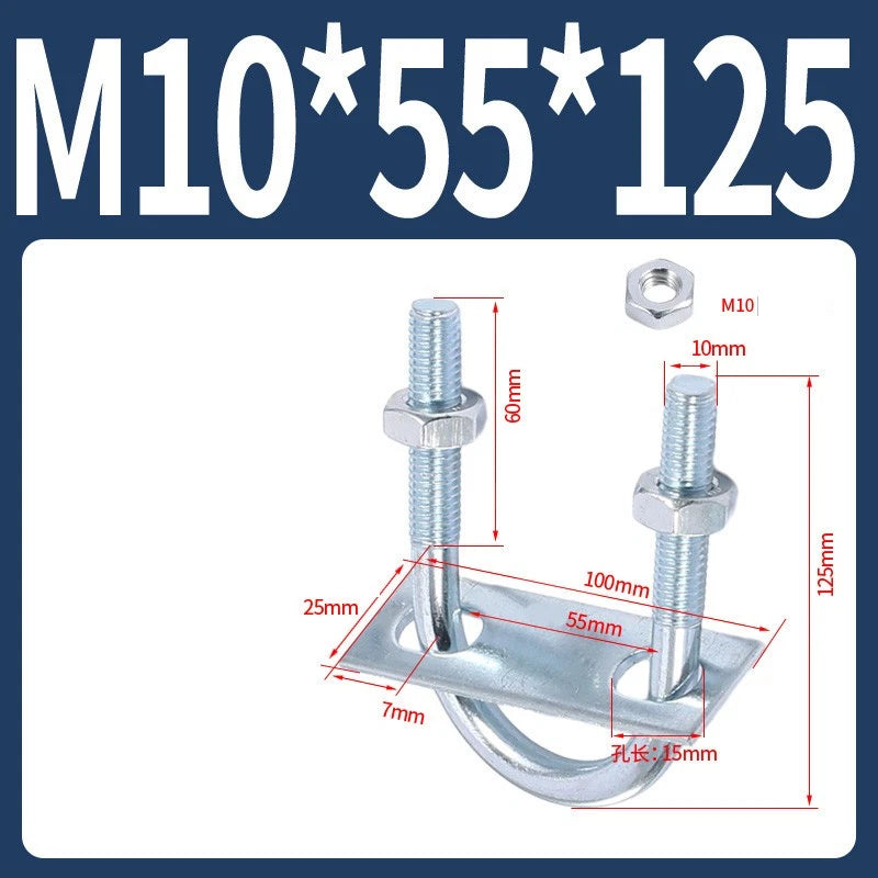 Round U-Bolts Sets Steel 16mm-219mm Inner Width M6 M8 M0 M12 with Nut, Plate