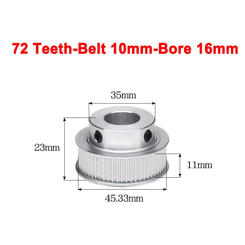 2GT Drive Pulley With Step 16 Tooth - 100 Tooth Bore 4mm - 25mm for 10mm Belt