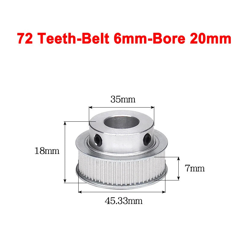 2GT Drive Pulley With Step 16 Tooth - 100 Tooth Bore 4mm - 25mm for 6mm Belt