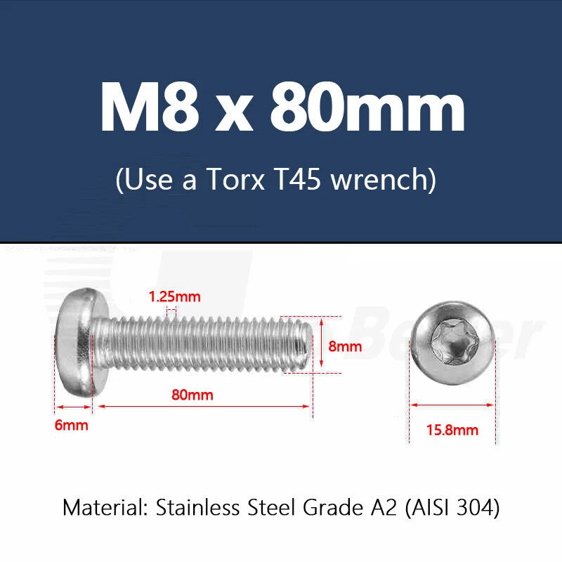 T3–T50 Torx Pan Head Machine Screws – M1.4 to M10, A2 Stainless Steel (3–100mm)